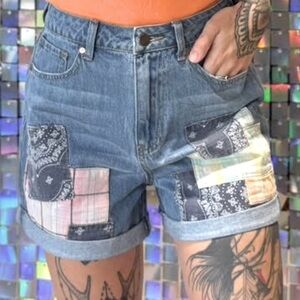 Brand new patchwork jean shorts denim shorts size Small